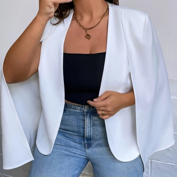 Classic White Cape Work Office Blazer - Picture 2 of 7